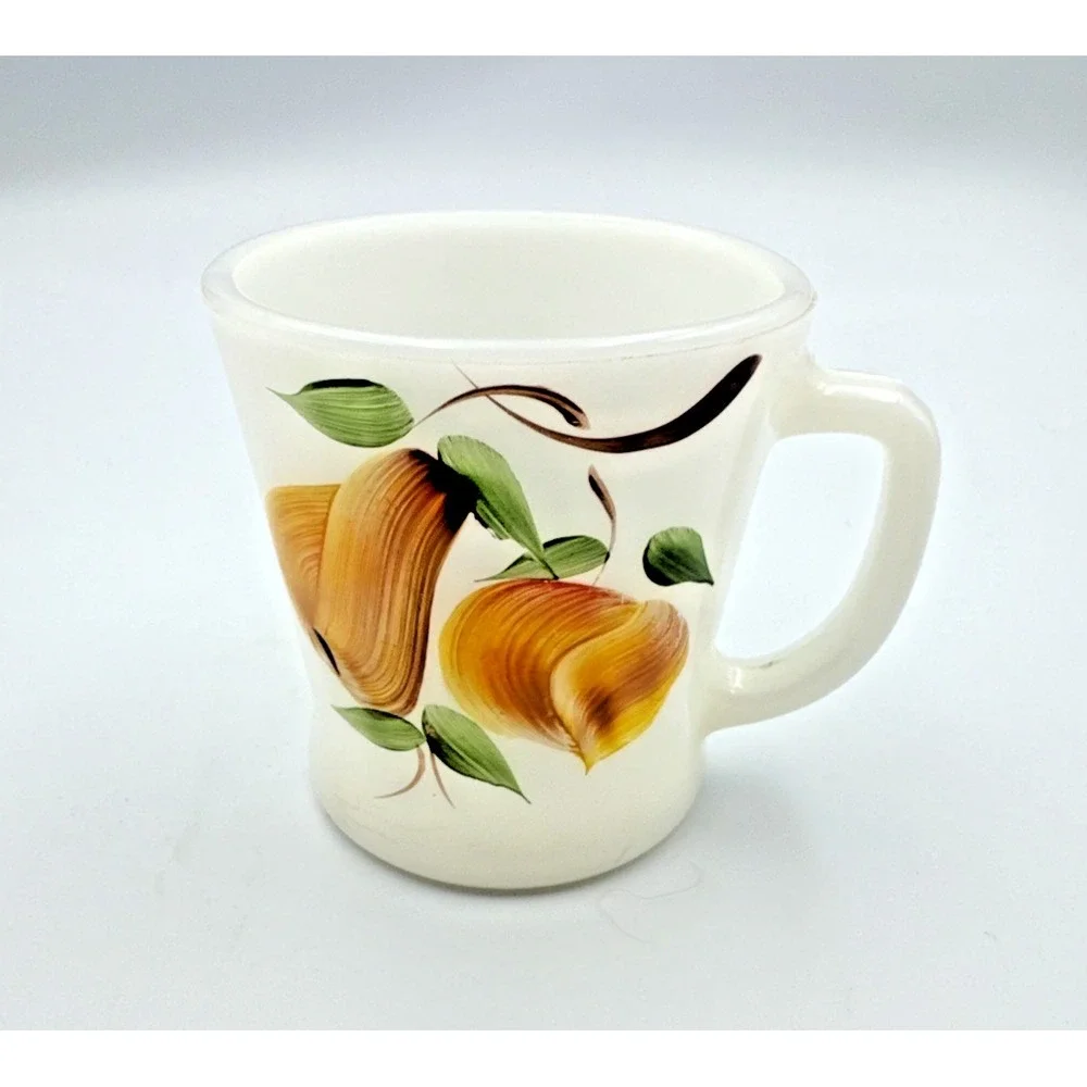 Fire King Anchor Hocking Gay Fad Fruit Pattern Milk Glass 8 Piece Set.‎